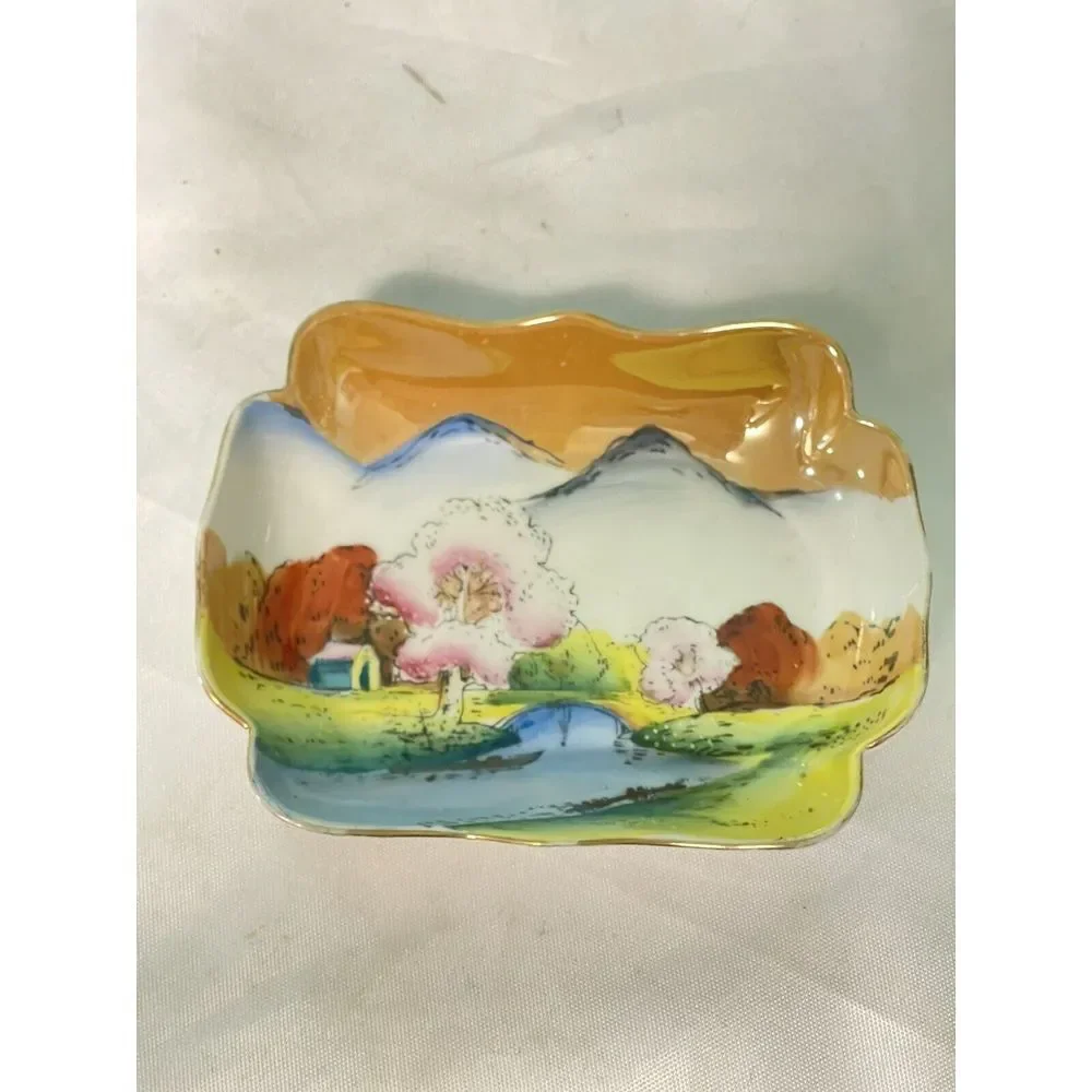 Noritake Trinket Dish Lustre‎ Japanese Handpainted Temple 4